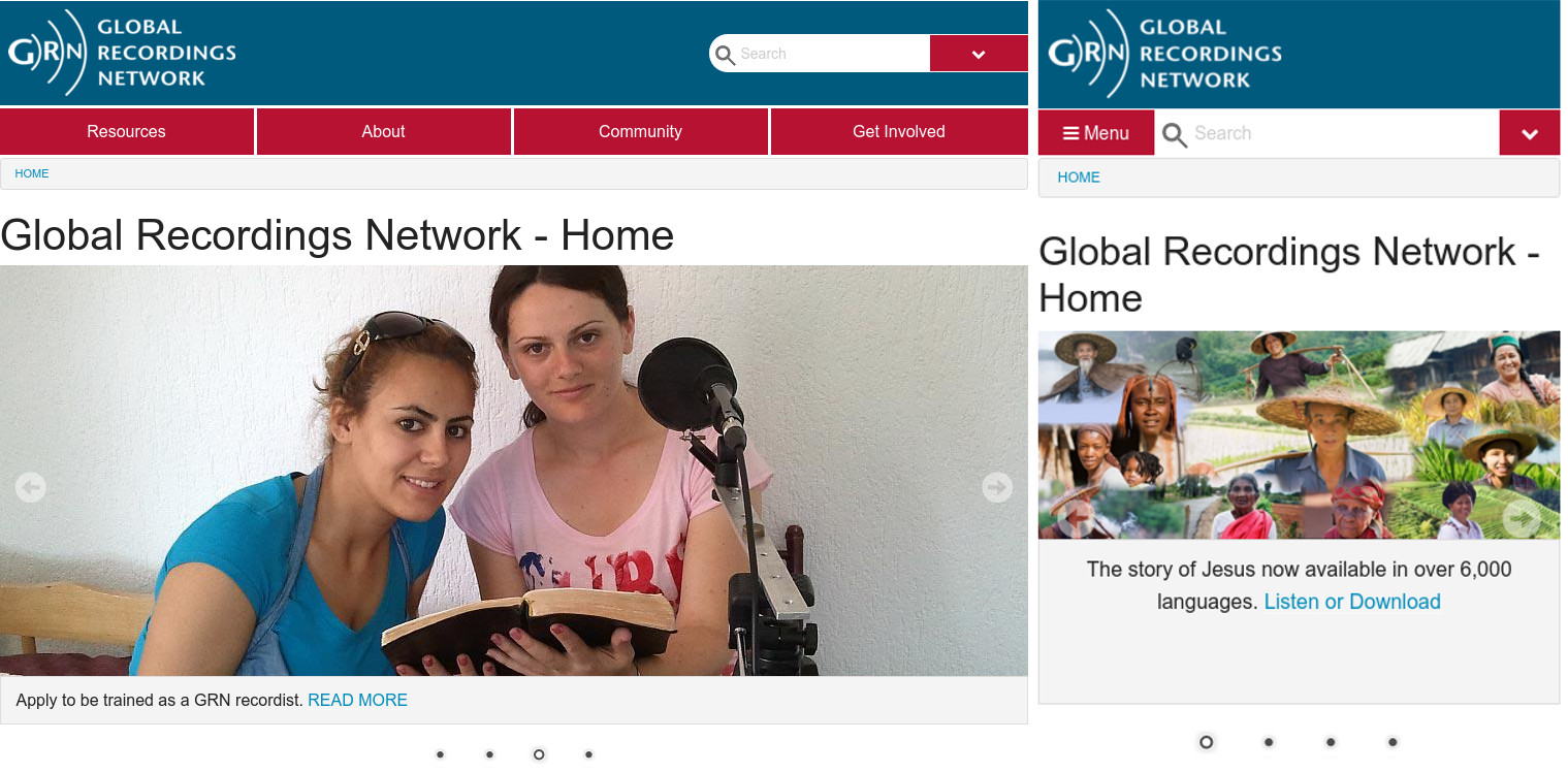 The main screen Global Recordings Network website